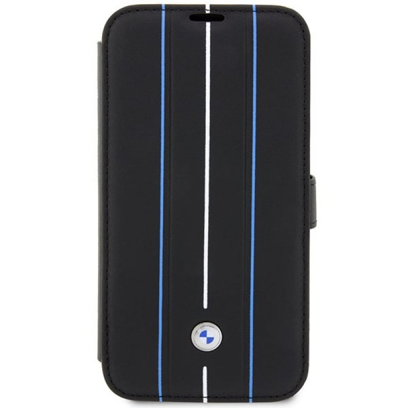 BMW BMBKP14L22RVSK Leather Stamp Blue Lines etui książkowe dla Apple iPhone 14 Pro 6.1", czarne