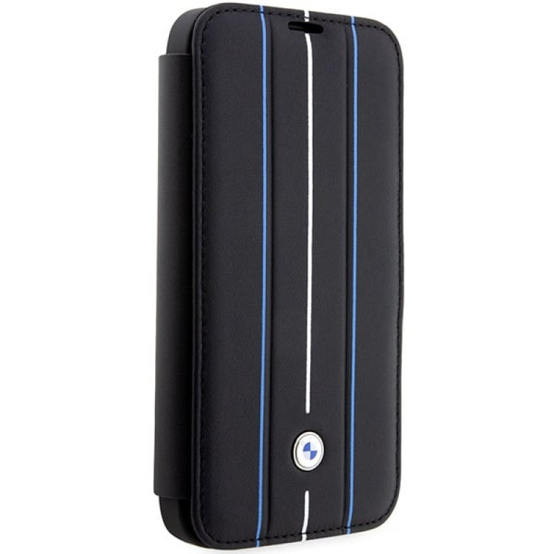 BMW BMBKP14L22RVSK Leather Stamp Blue Lines etui książkowe dla Apple iPhone 14 Pro 6.1", czarne