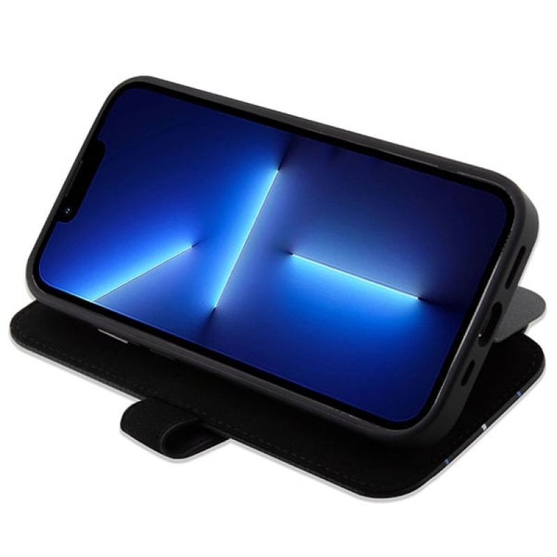 BMW BMBKP14L22RVSK Leather Stamp Blue Lines etui książkowe dla Apple iPhone 14 Pro 6.1", czarne