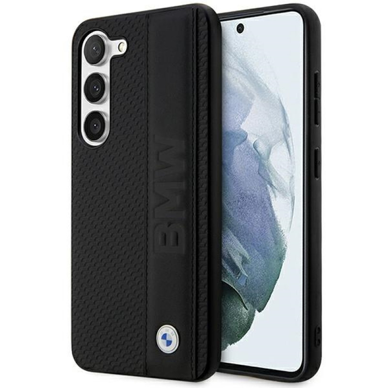 BMW BMHCS23M22RDPK Leather Textured & Stripe etui twarde do Samsung Galaxy S23+ (S916), czarny