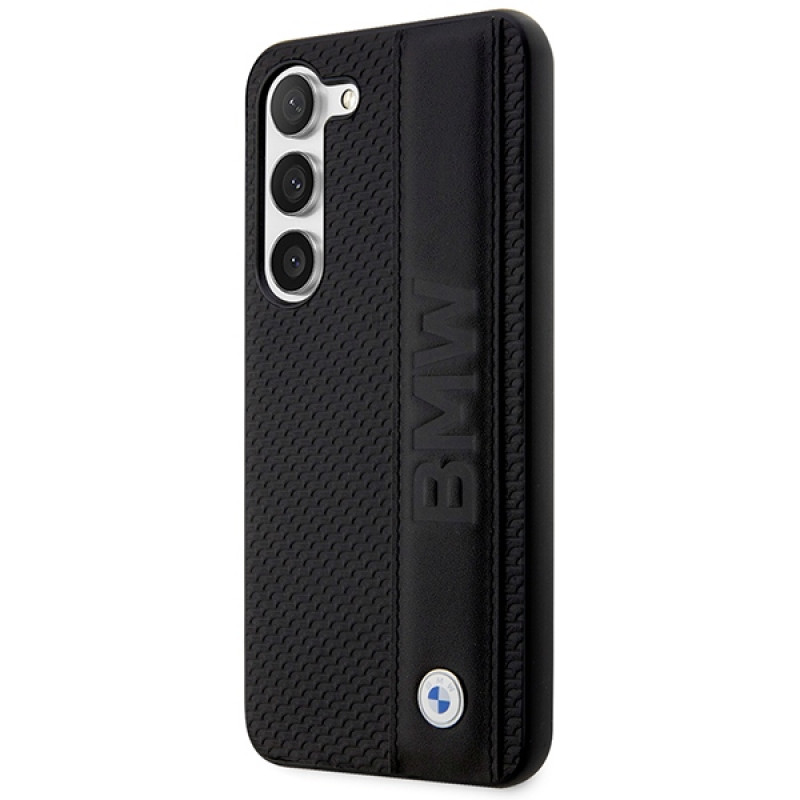 BMW BMHCS23M22RDPK Leather Textured & Stripe etui twarde do Samsung Galaxy S23+ (S916), czarny