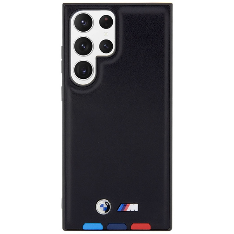 BMW BMHCS23L22PTDK Leather Stamp Tricolor etui twarde na Samsung Galaxy S23 Ultra (S918), czarny