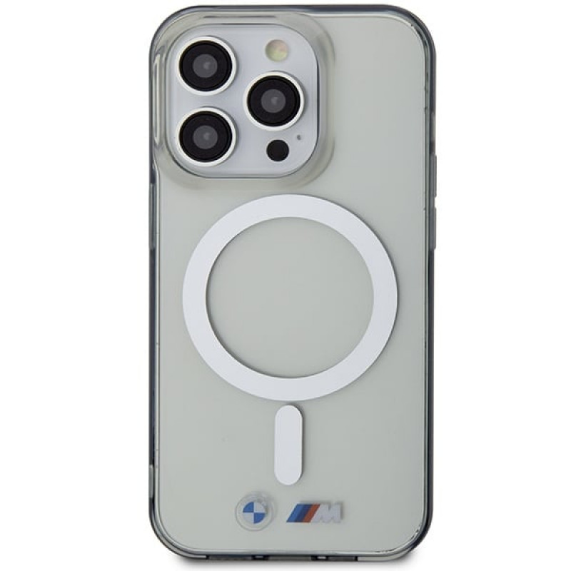 BMW BMHMP14LHCRS Silver Ring MagSafe etui twarde dla Apple iPhone 14 Pro, przezroczyste