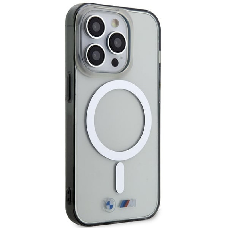 BMW BMHMP14LHCRS Silver Ring MagSafe etui twarde dla Apple iPhone 14 Pro, przezroczyste