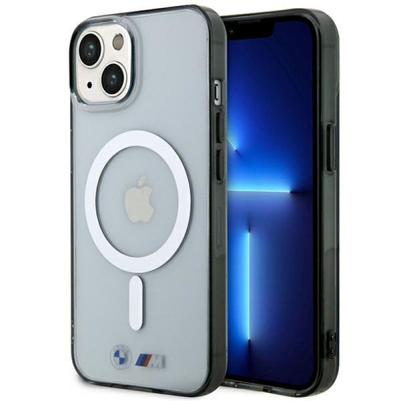 BMW BMHMP14SHCRS Silver Ring MagSafe etui twarde na Apple iPhone 14, przezroczyste