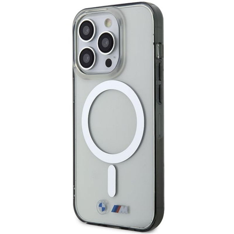 BMW BMHMP14XHCRS Silver Ring MagSafe etui twarde na Apple iPhone 14 Pro Max, przezroczyste