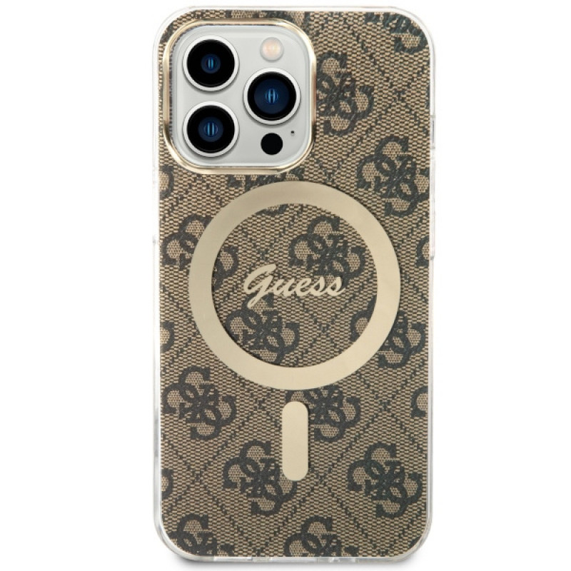 Guess GUHMP13LH4STW 4G MagSafe etui twarde dla Apple iPhone 13 Pro, brązowy