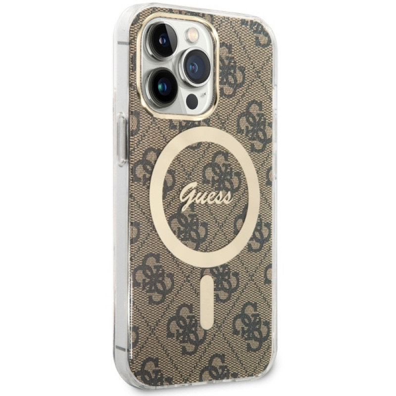 Guess GUHMP13LH4STW 4G MagSafe etui twarde dla Apple iPhone 13 Pro, brązowy