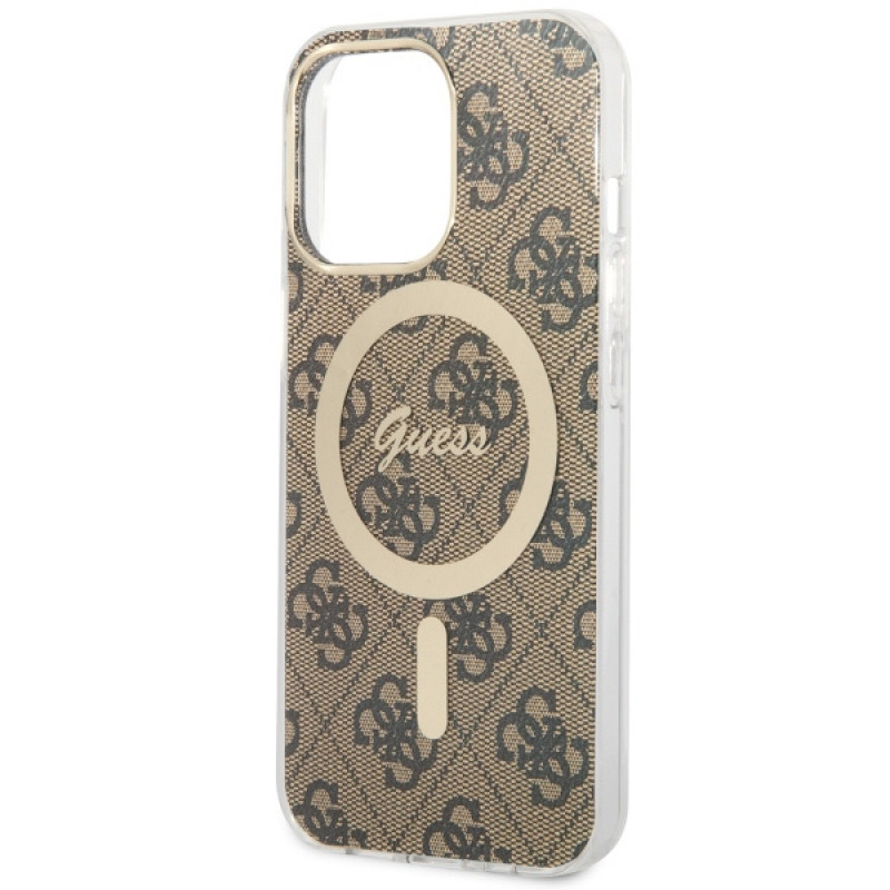 Guess GUHMP13LH4STW 4G MagSafe etui twarde dla Apple iPhone 13 Pro, brązowy