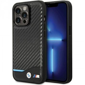 BMW BMHCP13X22NBCK Leather Carbon Hardcase do Apple iPhone 13 Pro Max, czarny