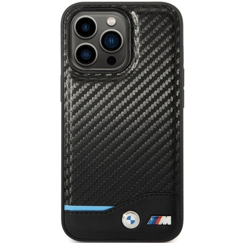 BMW BMHCP13X22NBCK Leather Carbon Hardcase do Apple iPhone 13 Pro Max, czarny