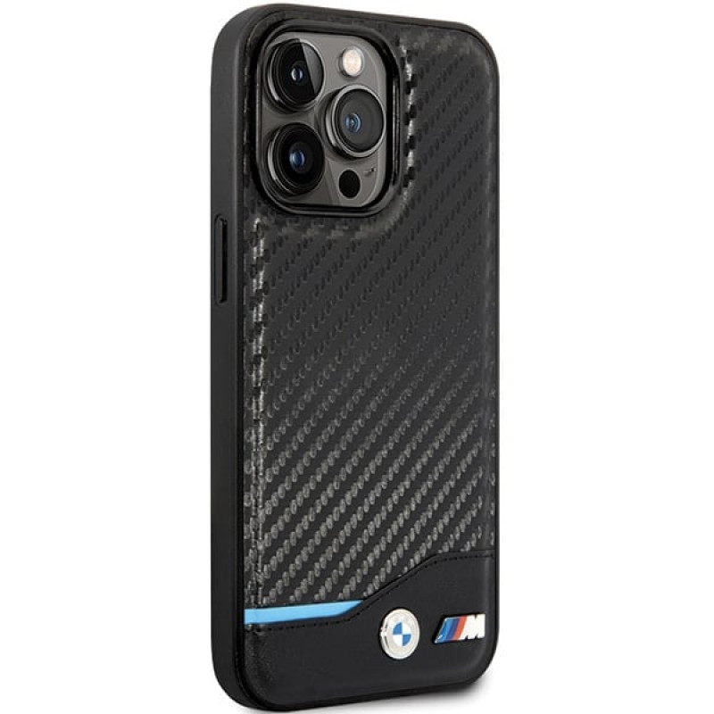 BMW BMHCP13X22NBCK Leather Carbon Hardcase do Apple iPhone 13 Pro Max, czarny