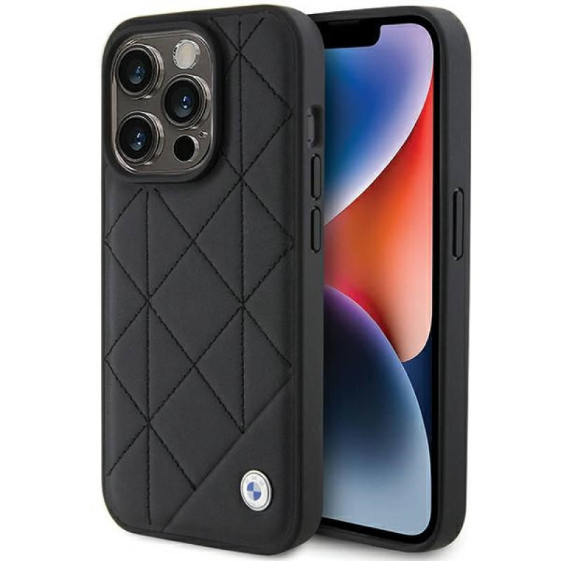 BMW BMHCP15X22RQDK etui skórzane pikowane dla Apple iPhone 15 Pro Max, czarne