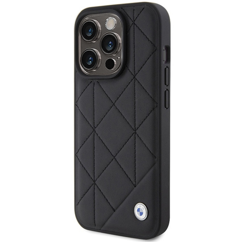 BMW BMHCP15X22RQDK etui skórzane pikowane dla Apple iPhone 15 Pro Max, czarne