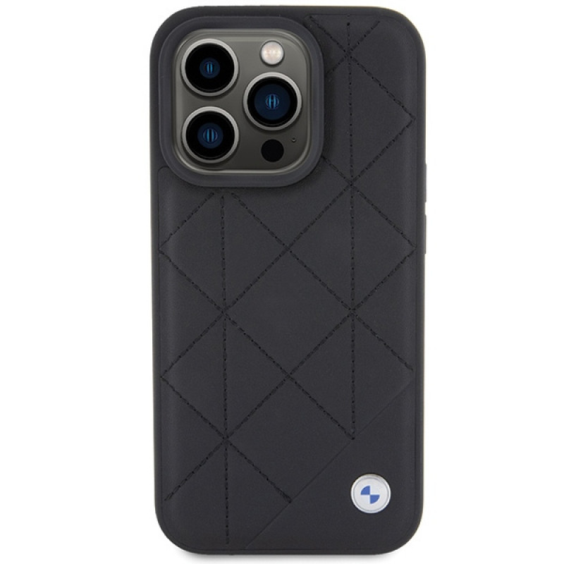 BMW BMHCP15X22RQDK etui skórzane pikowane dla Apple iPhone 15 Pro Max, czarne