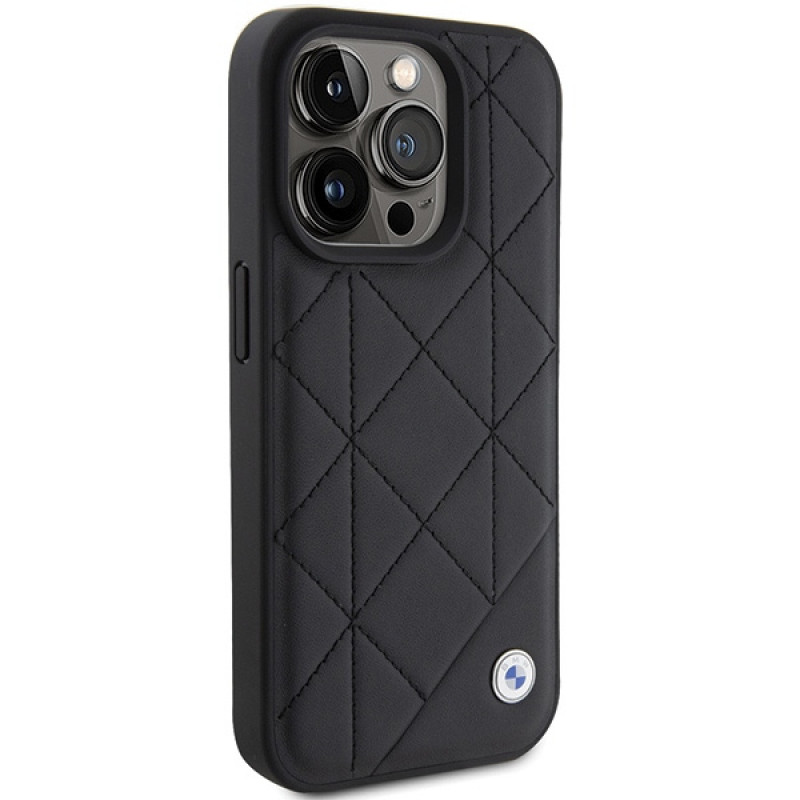 BMW BMHCP15X22RQDK etui skórzane pikowane dla Apple iPhone 15 Pro Max, czarne