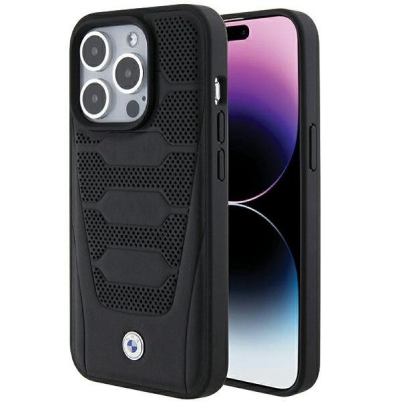 BMW BMHCP15X22RPSK Leather Seats Pattern etui twarde na Apple iPhone 15 Pro Max, czarny