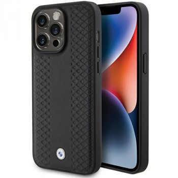 BMW BMHCP15L22RFGK etui Leather Diamond Pattern do Apple iPhone 15 Pro, czarne