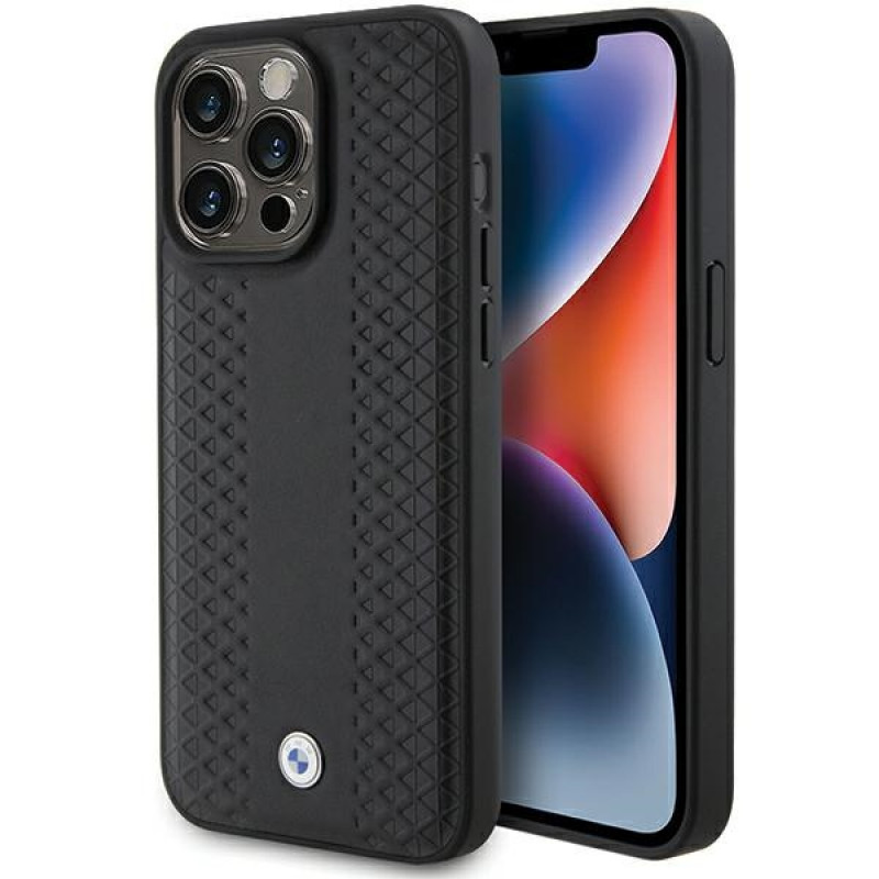 BMW BMHCP15L22RFGK etui Leather Diamond Pattern do Apple iPhone 15 Pro, czarne