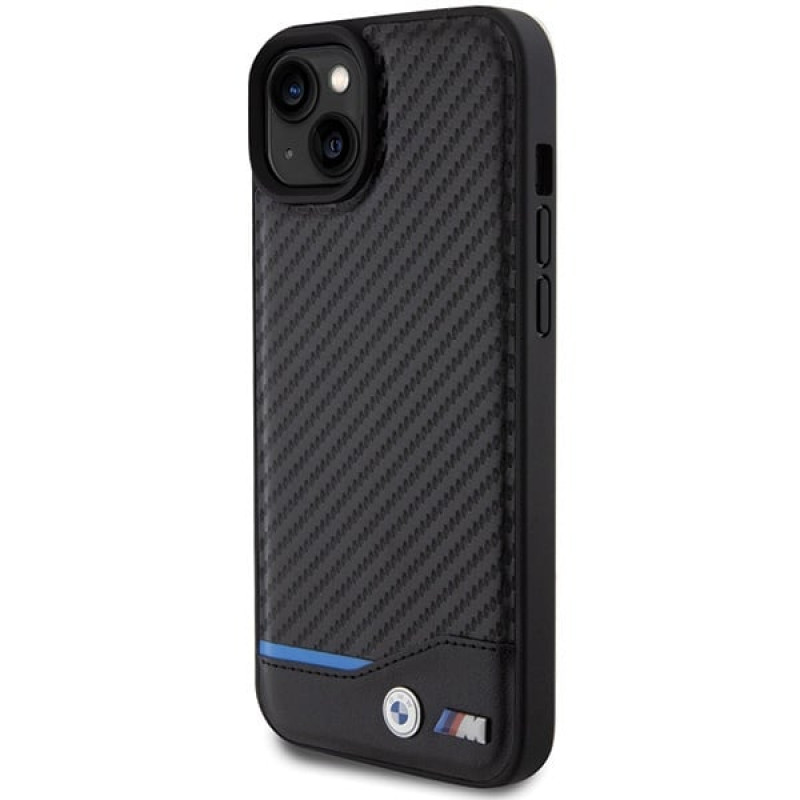 BMW BMHCP15M22NBCK Leather Carbon etui twarde na Apple iPhone 15 Plus / 14 Plus, czarny