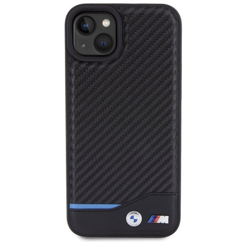 BMW BMHCP15M22NBCK Leather Carbon etui twarde na Apple iPhone 15 Plus / 14 Plus, czarny
