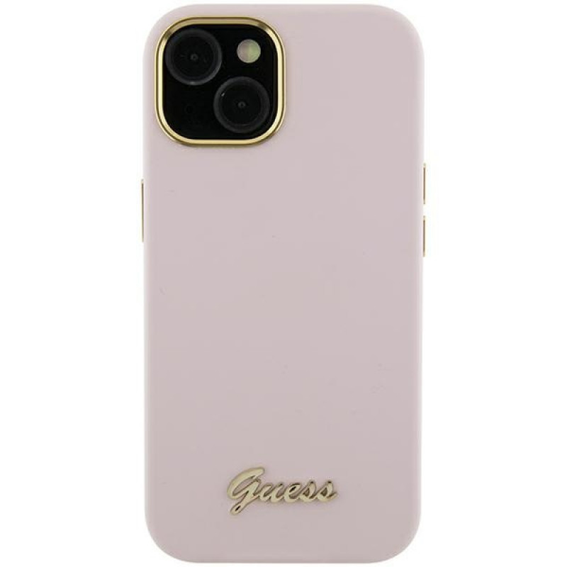 Guess GUHCP15XSMBSLP Silicone Script Metal Logo & Frame Hardcase do Apple iPhone 15 Pro Max, różowy