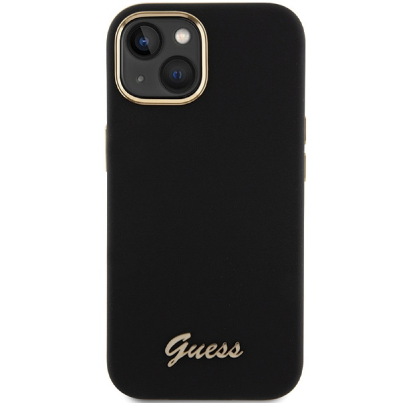 Guess GUHCP15SSMBSLK Silicone Script Metal Logo & Frame Hardcase do Apple iPhone 15 / 14 / 13, czarny
