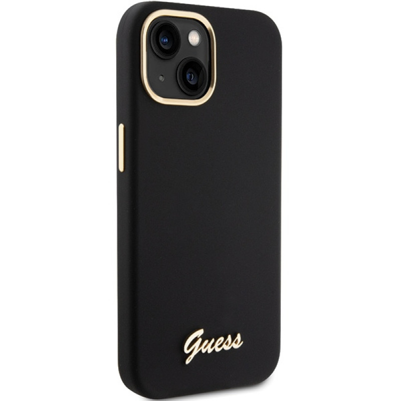 Guess GUHCP15SSMBSLK Silicone Script Metal Logo & Frame Hardcase do Apple iPhone 15 / 14 / 13, czarny