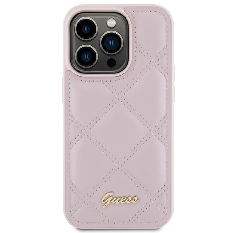Guess GUHCP15LPSQSQSP Quilted Metal Logo Hardcase do Apple iPhone 15 Pro, różowy