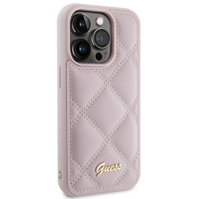 Guess GUHCP15LPSQSQSP Quilted Metal Logo Hardcase do Apple iPhone 15 Pro, różowy