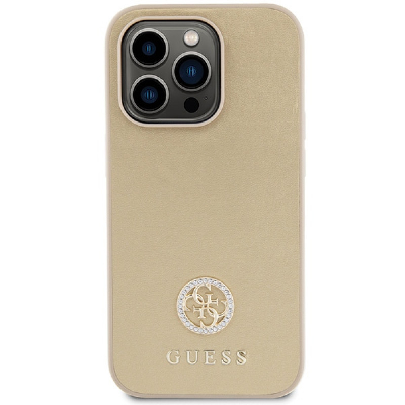 Guess GUHCP15LPS4DGPD PU 4G Strass Metal Logo etui na Apple iPhone 15 Pro, złote