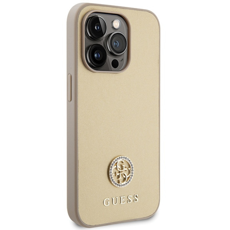 Guess GUHCP15LPS4DGPD PU 4G Strass Metal Logo etui na Apple iPhone 15 Pro, złote