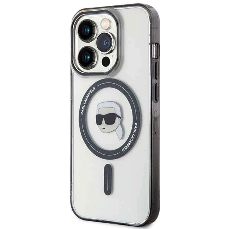 Karl Lagerfeld KLHMP15LHKHNOTK IML Karl's Head MagSafe etui twarde dla Apple iPhone 15 Pro, przezroczyste