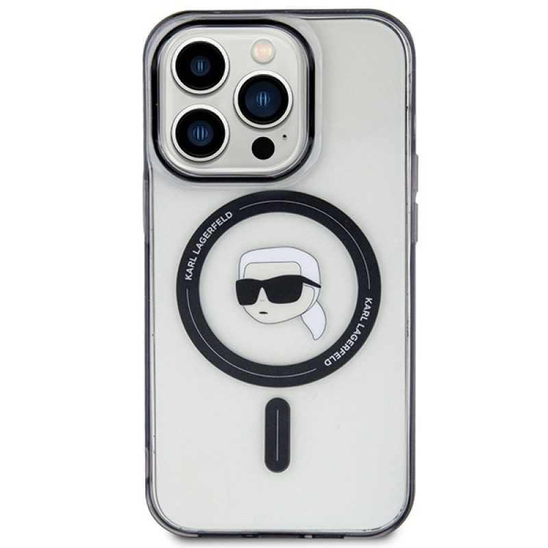 Karl Lagerfeld KLHMP15LHKHNOTK IML Karl's Head MagSafe etui twarde dla Apple iPhone 15 Pro, przezroczyste