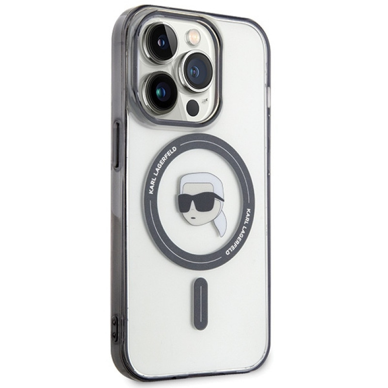 Karl Lagerfeld KLHMP15LHKHNOTK IML Karl's Head MagSafe etui twarde dla Apple iPhone 15 Pro, przezroczyste