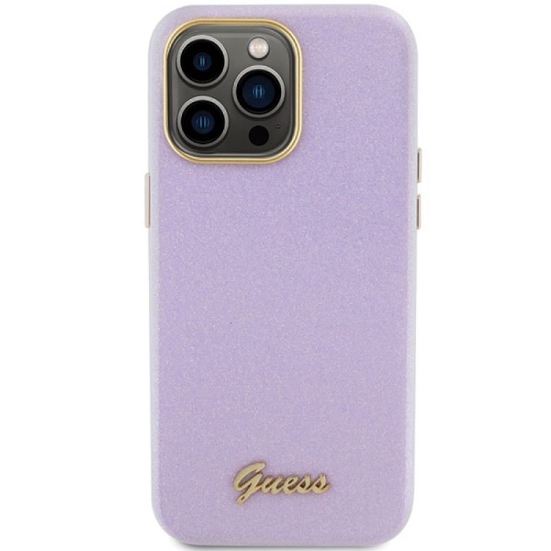 Guess GUHCP15XPGMCSL Glitter Glossy Script etui twarde na Apple iPhone 15 Pro Max, liliowy