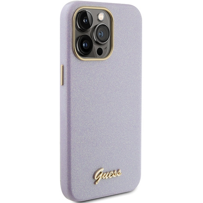 Guess GUHCP15XPGMCSL Glitter Glossy Script etui twarde na Apple iPhone 15 Pro Max, liliowy