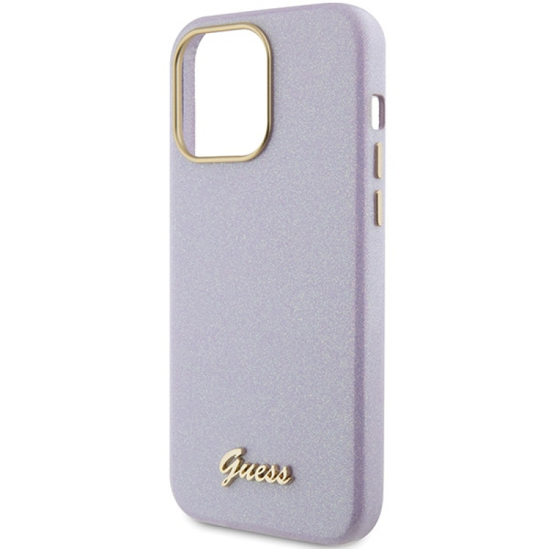 Guess GUHCP15XPGMCSL Glitter Glossy Script etui twarde na Apple iPhone 15 Pro Max, liliowy
