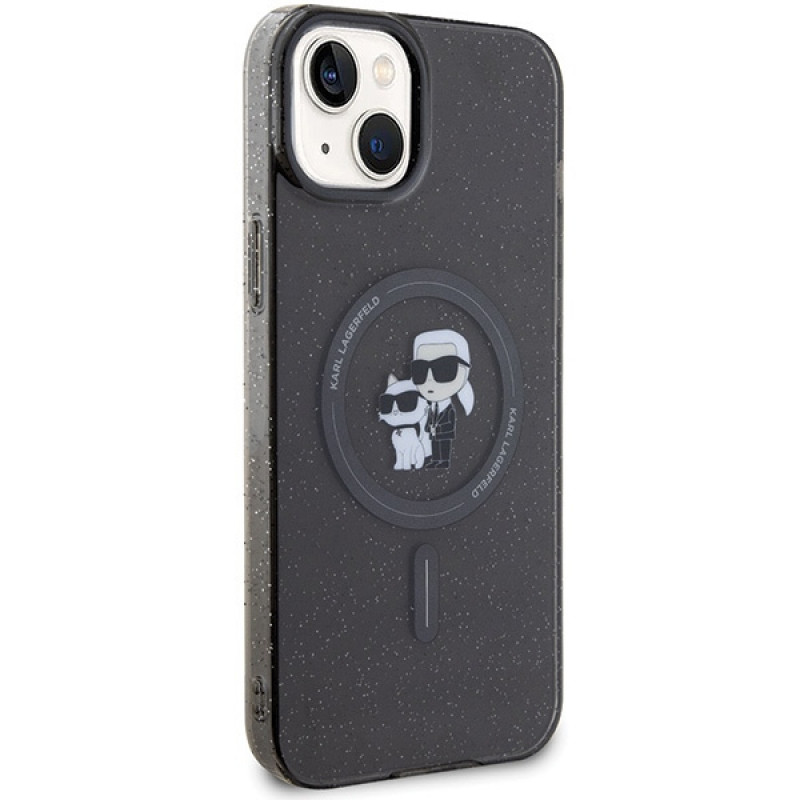 Karl Lagerfeld KLHMP15SHGKCNOK Karl&Choupette Glitter MagSafe etui twarde na Apple iPhone 15, czarny