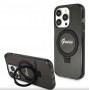 Guess GUHMP15XHRSGSK Ring Stand Script Glitter MagSafe etui twarde na Apple iPhone 15 Pro Max, czarny