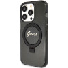 Guess GUHMP15XHRSGSK Ring Stand Script Glitter MagSafe etui twarde na Apple iPhone 15 Pro Max, czarny