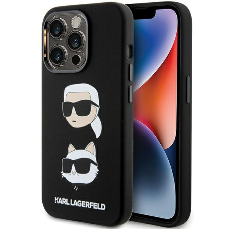 Karl Lagerfeld KLHCP15XSDHKCNK Etui z płynnego silikonu z głowami Karl i Choupette dla Apple iPhone 15 Pro Max, czarne