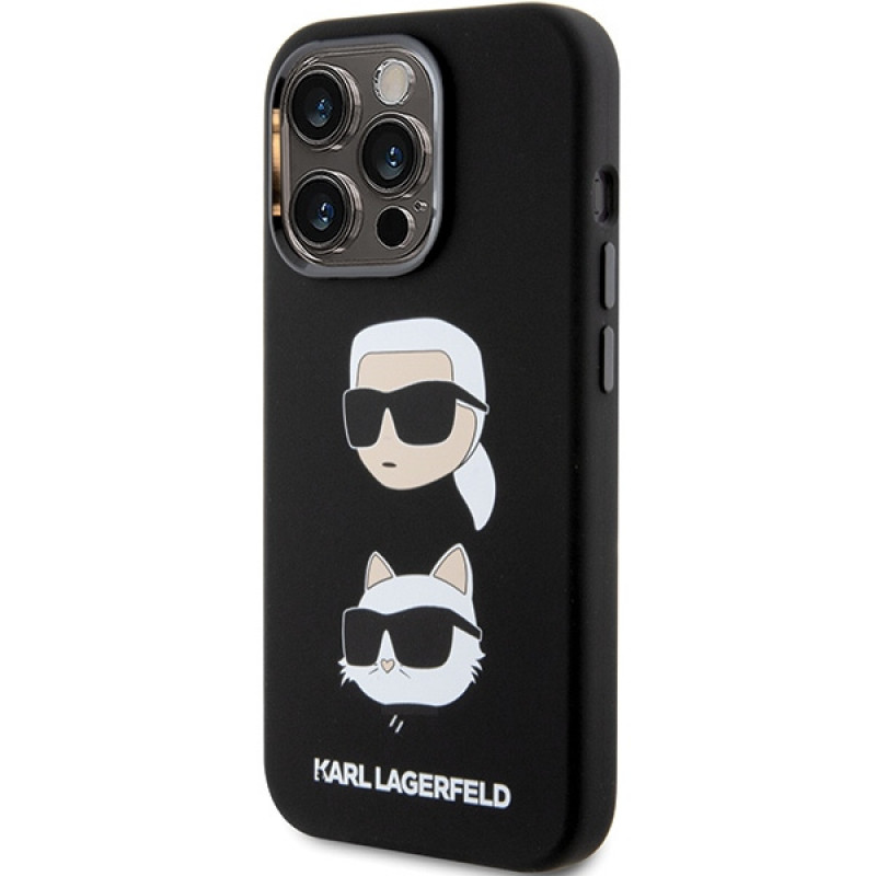 Karl Lagerfeld KLHCP15XSDHKCNK Etui z płynnego silikonu z głowami Karl i Choupette dla Apple iPhone 15 Pro Max, czarne