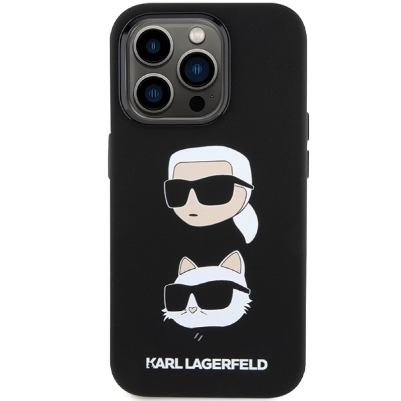 Karl Lagerfeld KLHCP15XSDHKCNK Etui z płynnego silikonu z głowami Karl i Choupette dla Apple iPhone 15 Pro Max, czarne