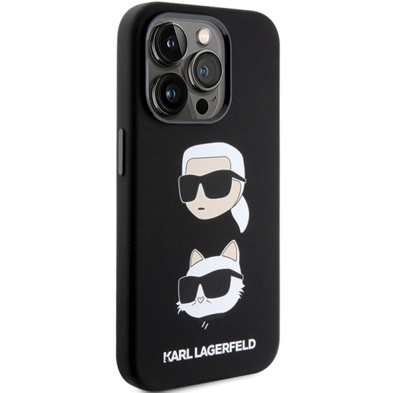 Karl Lagerfeld KLHCP15XSDHKCNK Etui z płynnego silikonu z głowami Karl i Choupette dla Apple iPhone 15 Pro Max, czarne