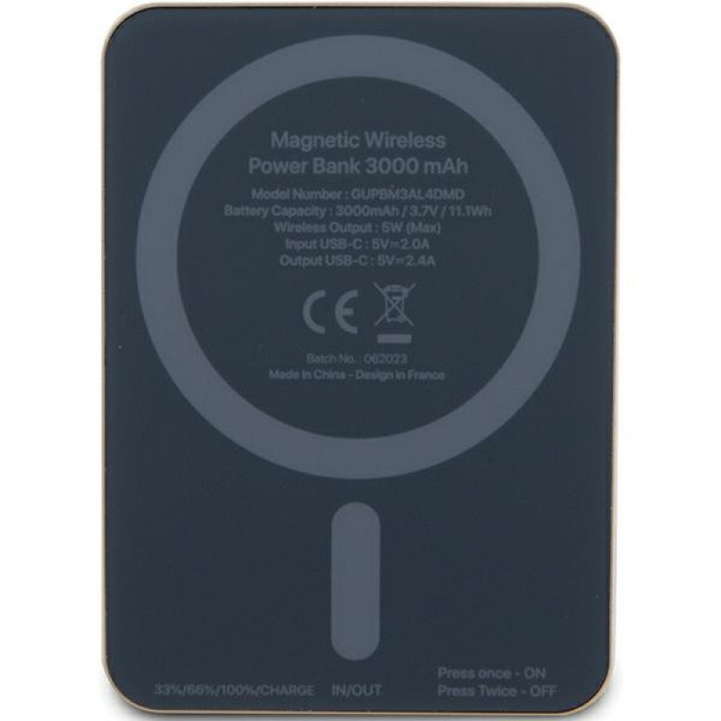 Powerbank Guess GUPBM3AL4DMD 3000 mAh, 5 W, MagSafe 4G Strassed Metal Logo, złoty