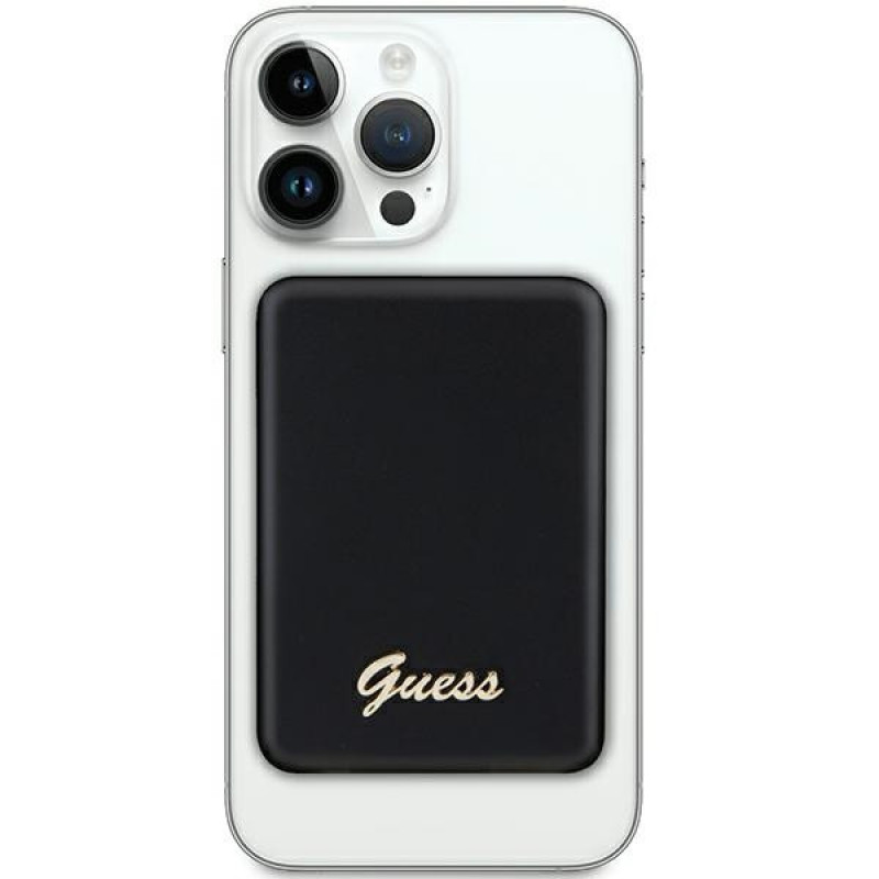Guess GUPBM3ALGSGK Powerbank 3000 mAh, 5 W, MagSafe Metal Script Logo, czarny