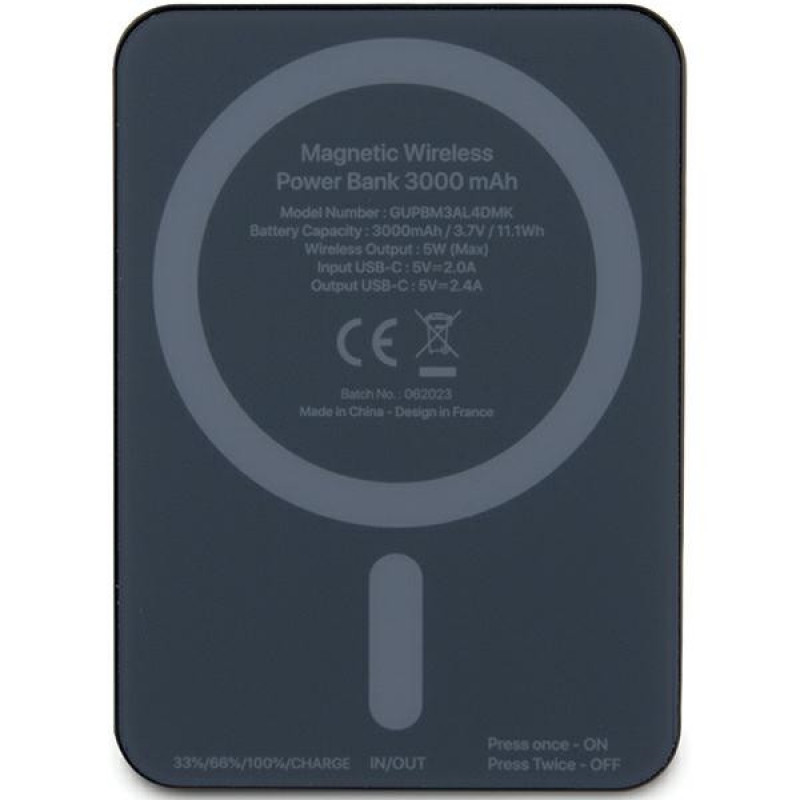 Guess GUPBM3ALGSGK Powerbank 3000 mAh, 5 W, MagSafe Metal Script Logo, czarny
