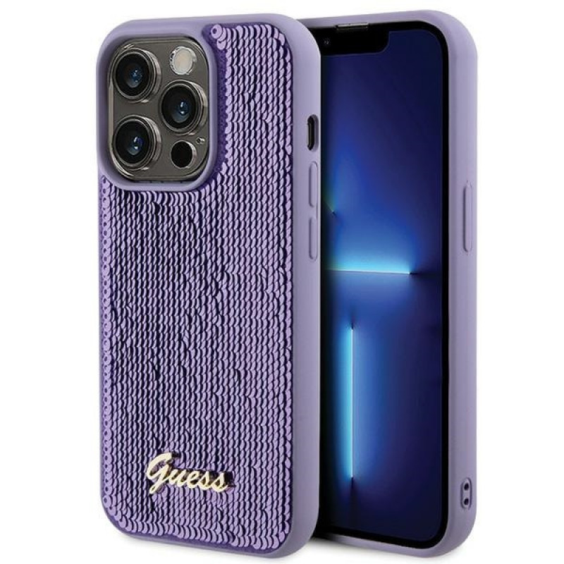 Guess GUHCP15XPSFDGSU Sequin Script Metal Hardcase do Apple iPhone 15 Pro Max, fioletowy