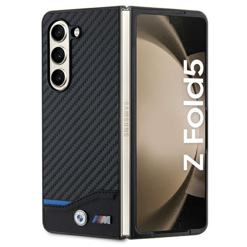 BMW BMHCZFD522NBCK Leather Carbon Hardcase do Samsung Galaxy Z Fold5, czarny